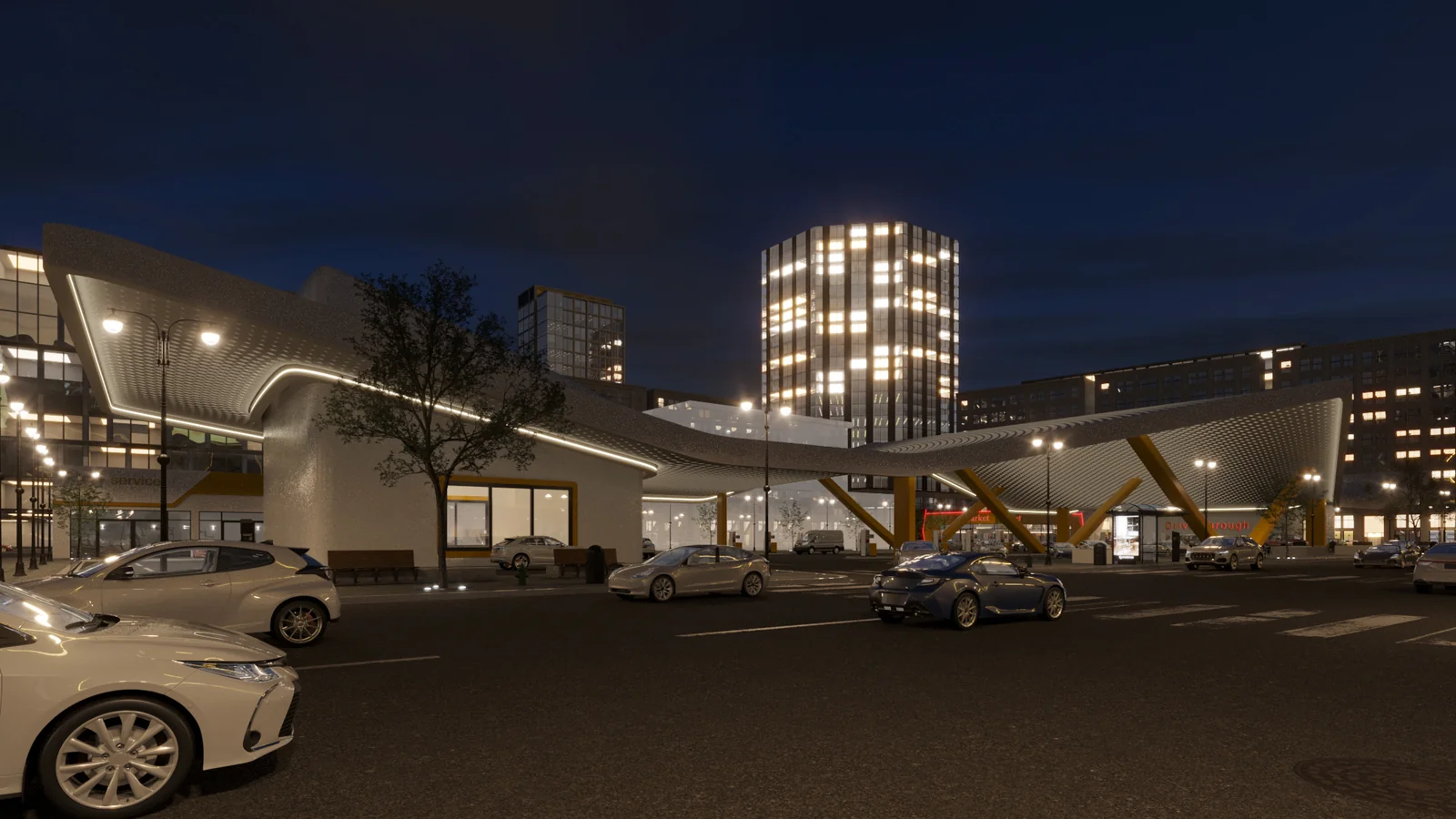 N&N engineering and architectural project visualization at night